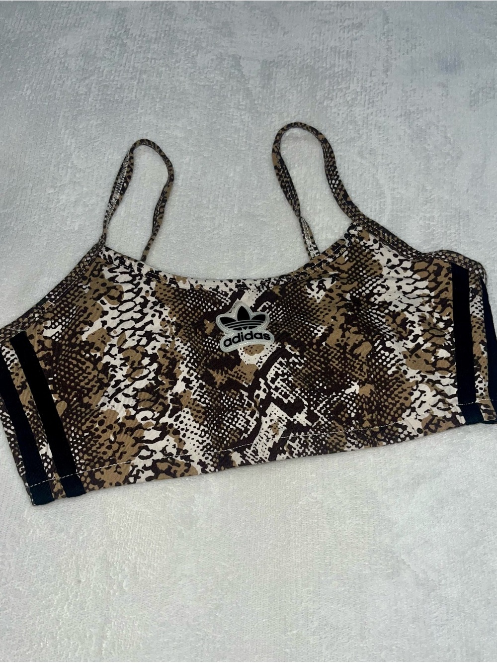 adidas Snake-Print Bralette in Brown, Black & White
